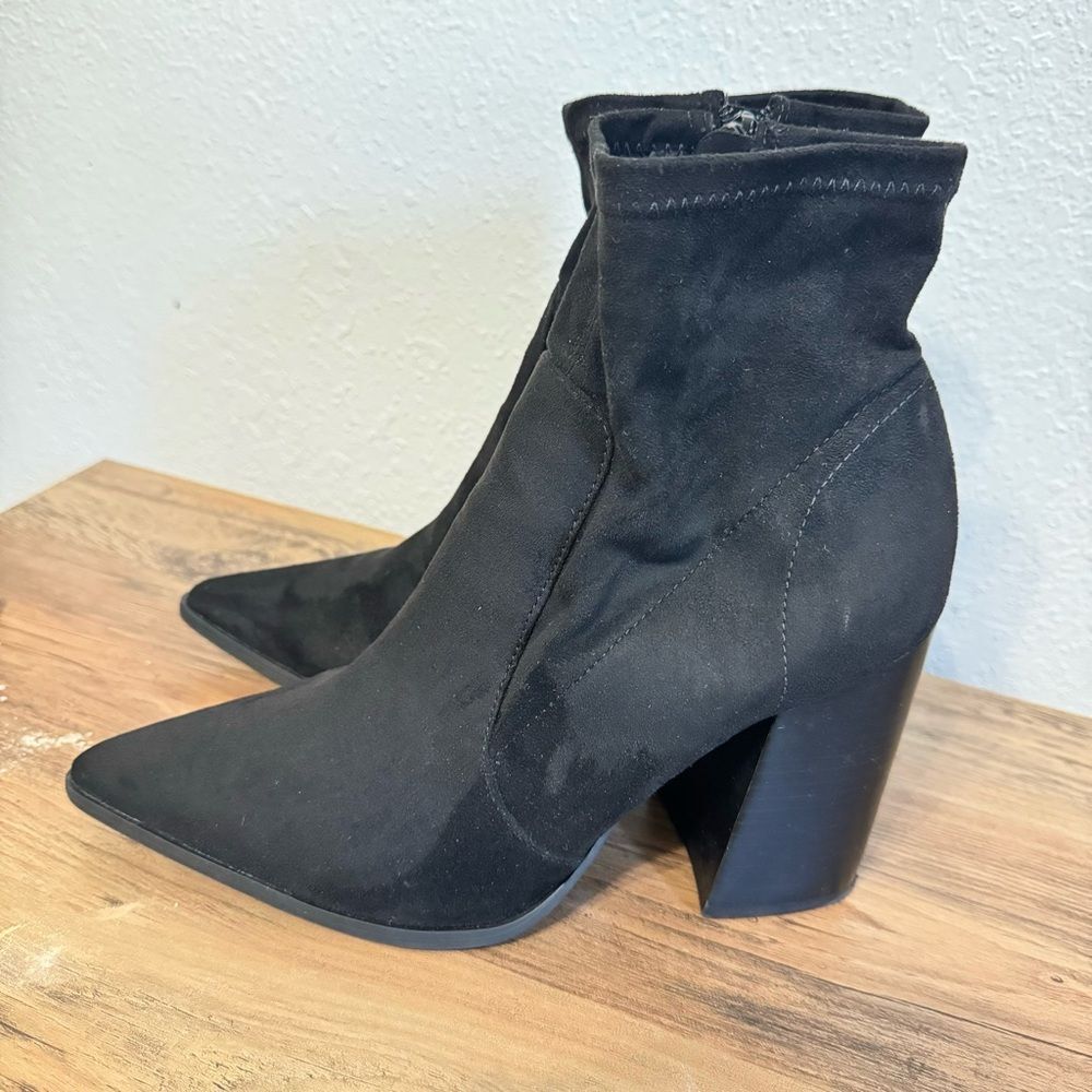 Steve Madden Womens Touchdown Black Suede Ankle Boots Chunky Heel Size 10